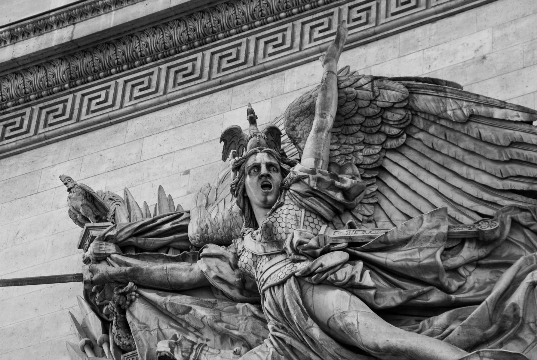 The Angel of Death appears on The Arc de Triomphe de l'Étoile. It is one of the most famous monuments in Paris, France. It stands in the centre of the Place Charles de Gaulle, at the western end of the Champs-Élysées. Angel of Death