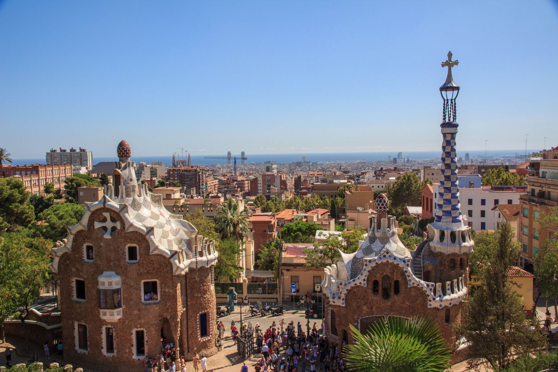 Park Guell was designed by the Catalan architect Antoni Gaudi and built in the years 1900 to 1914. Park Guell is a garden complex with architectural elements in the Gracia district of Barcelona, Catalonia, Spain. Park Guell