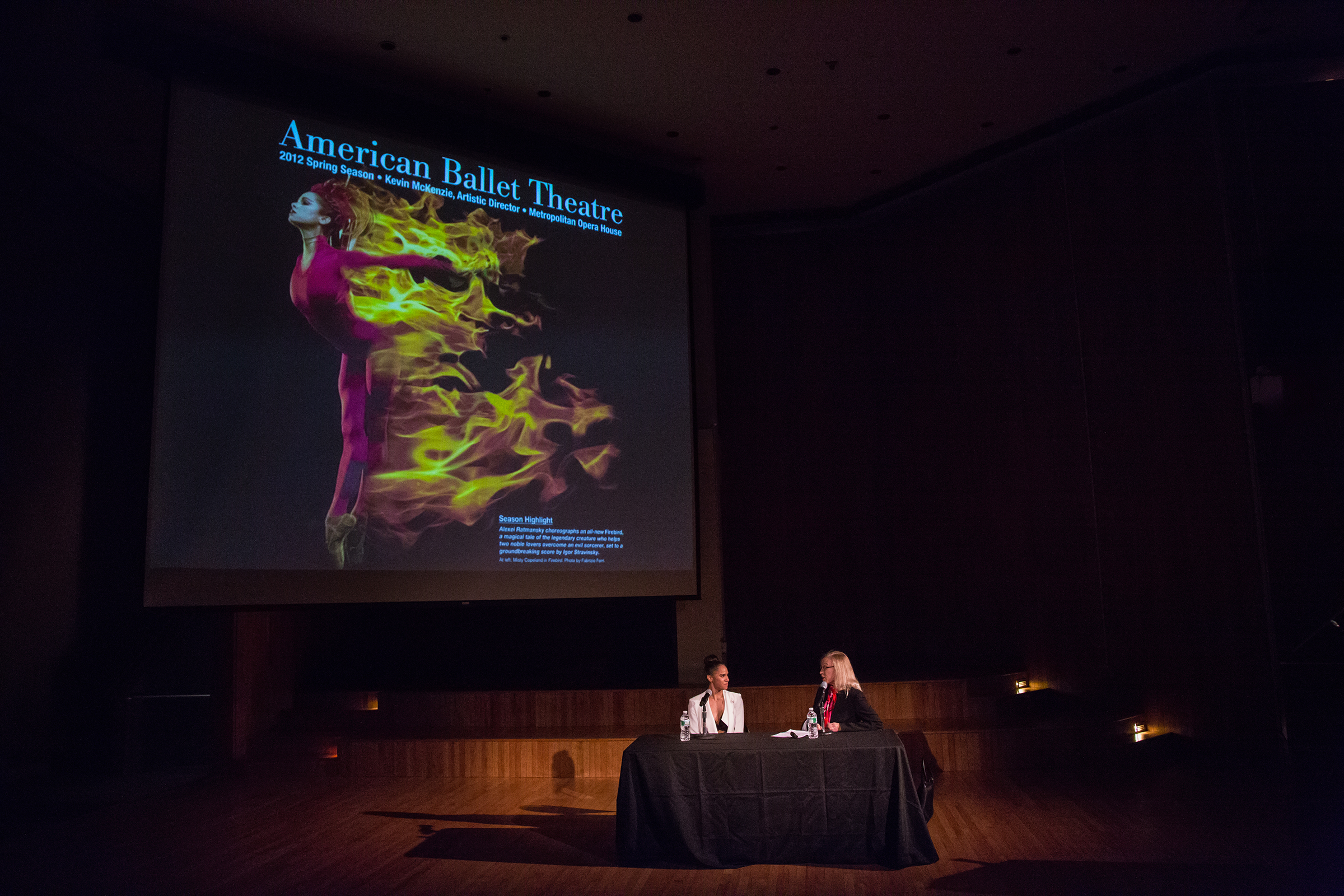 Misty Copeland and Valerie Steele viewing American Ballet Theater Firebird projection