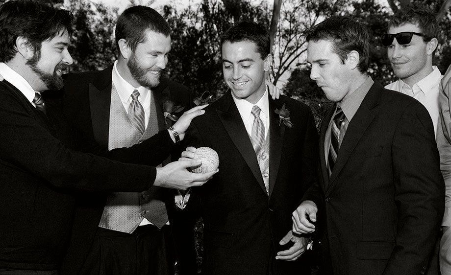 Kyle recieving a gift from his friends.