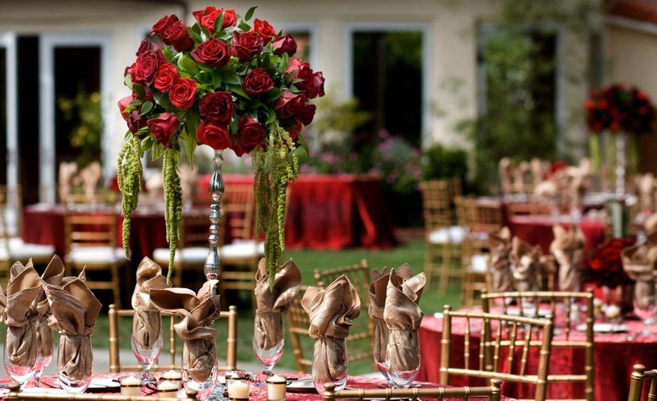 Tall red rose center pieces.