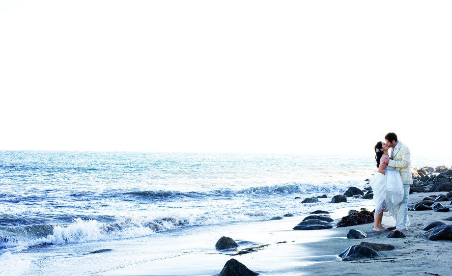 Bride and Groom on the beach in Malibu after their ceremony and reception.