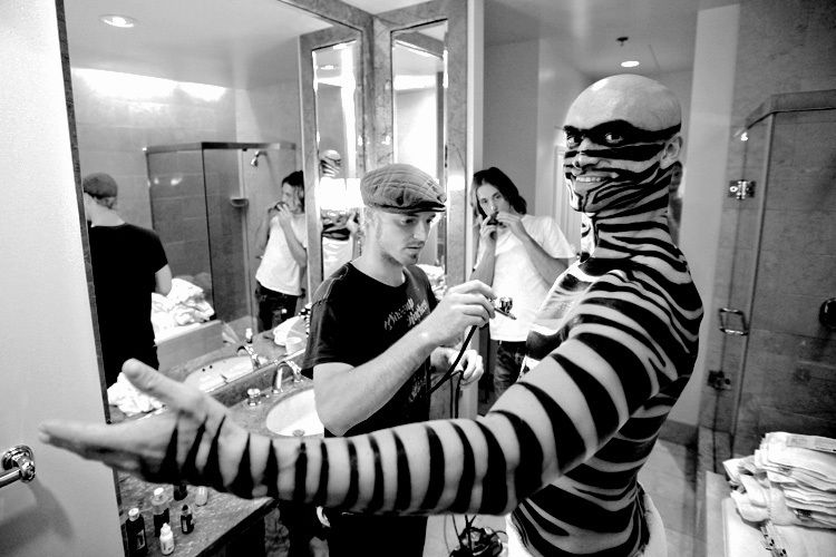 The Human Zebra in progress.