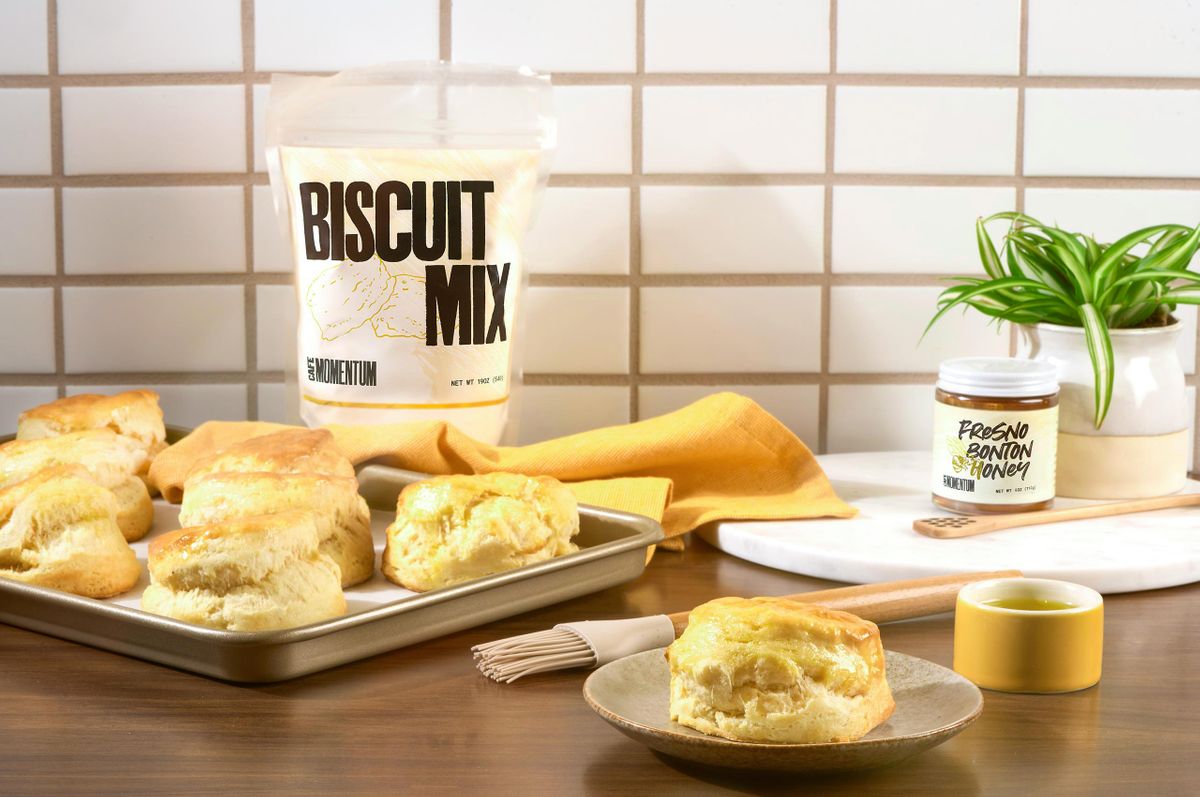 Cafe Momentum artisan biscuit mix commercial product photography Texas