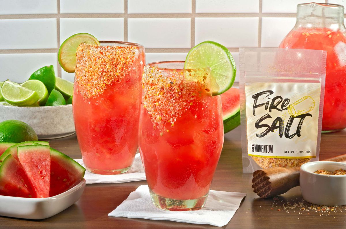 Cafe Momentum Dallas watermelon margarita fire salt beverage photography