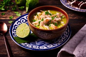 Traditional Pozole on Blue Mexican Plate Moody Photography