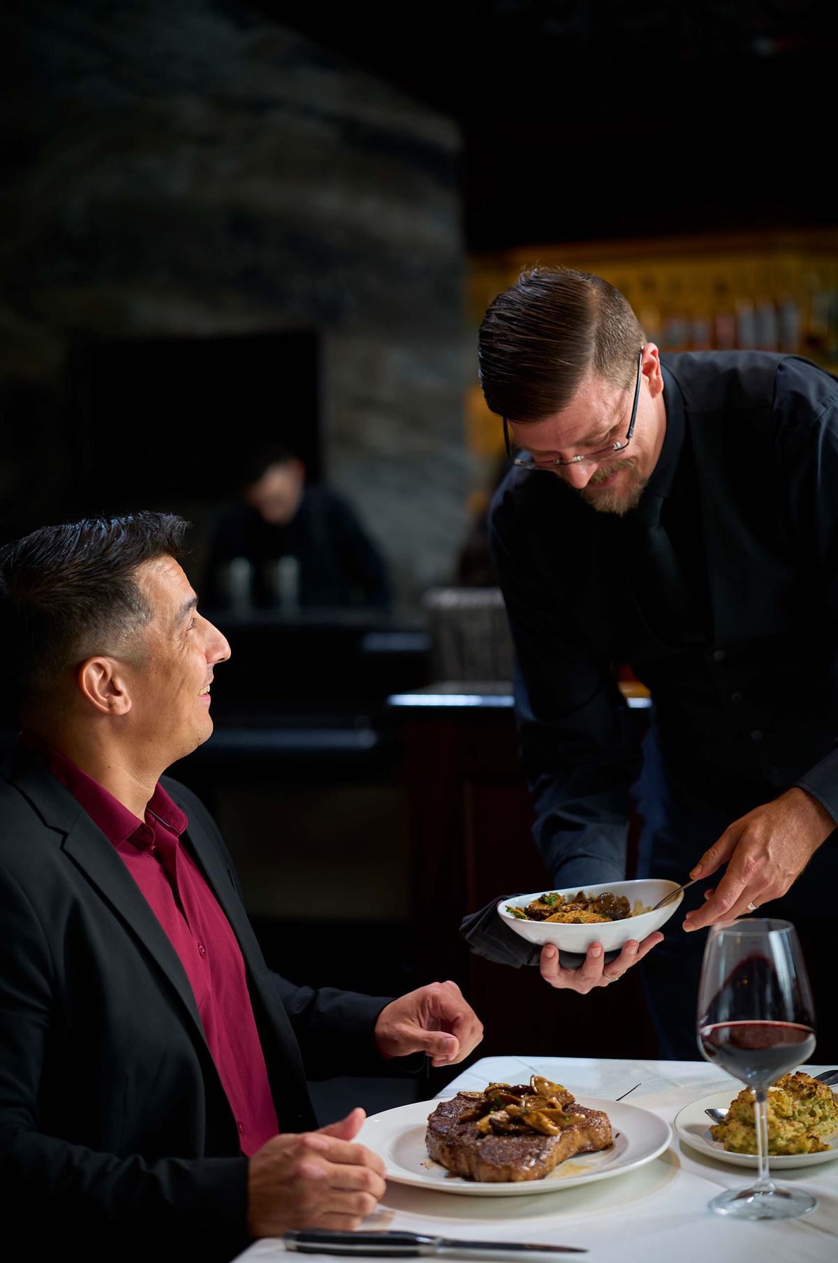 Executive restaurant meeting photography sommelier wine presentation