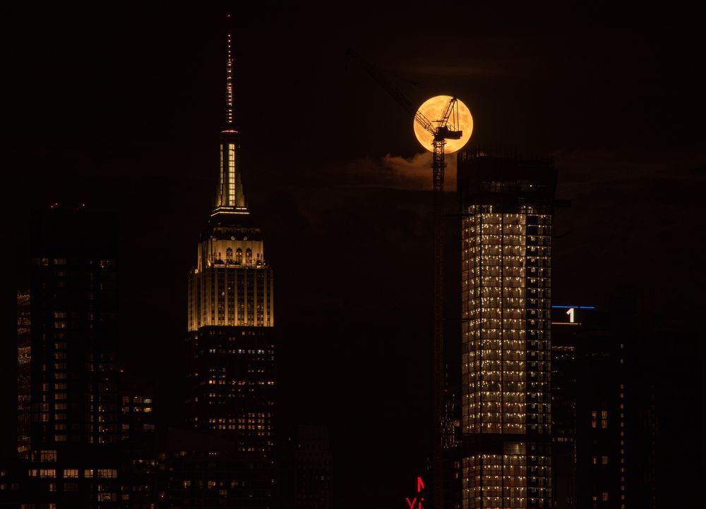 Buck Moon Behind Crane 2022