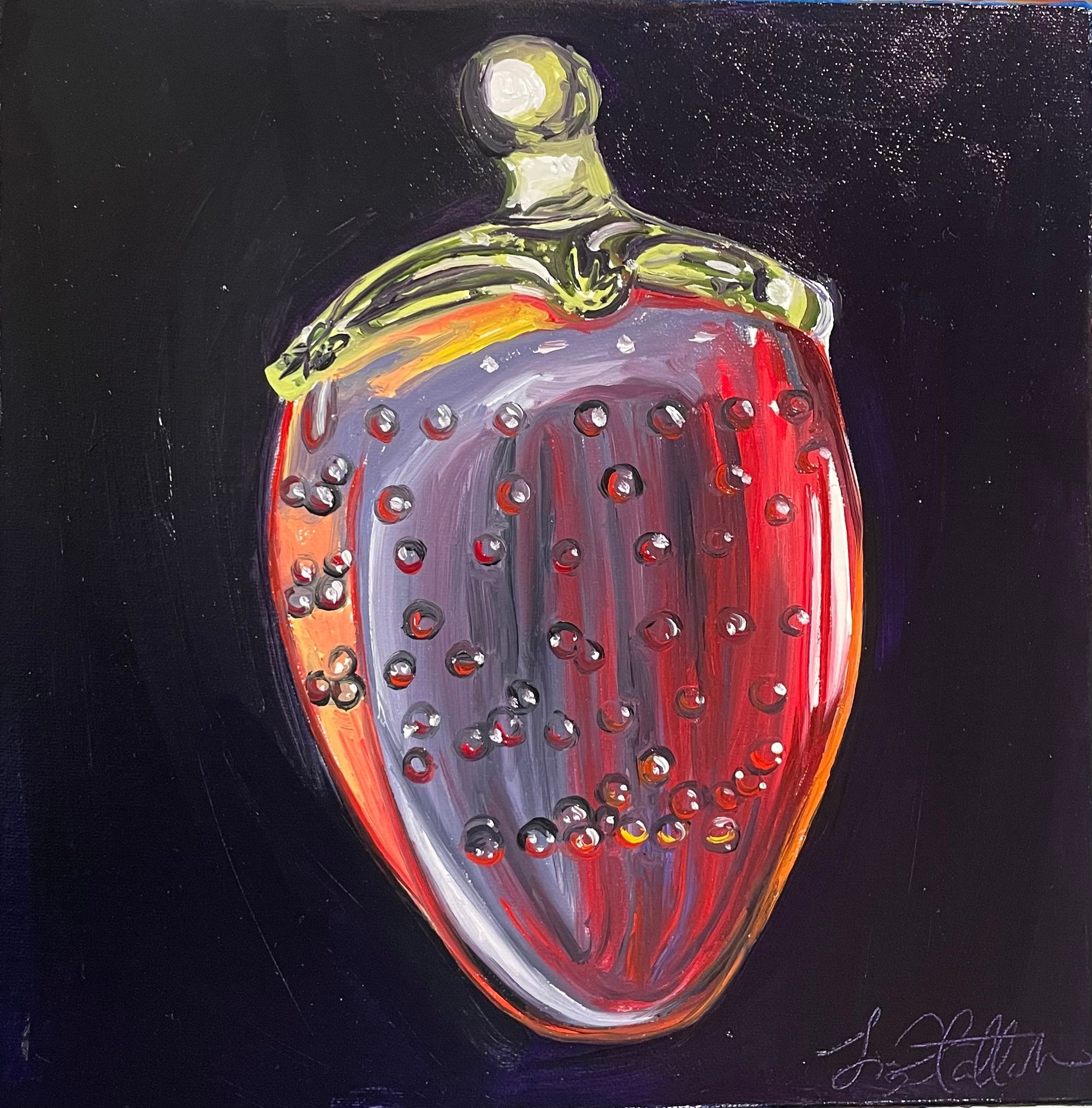 Black crystal strawberry_6x6"_Oil on Canvas Panel_2025