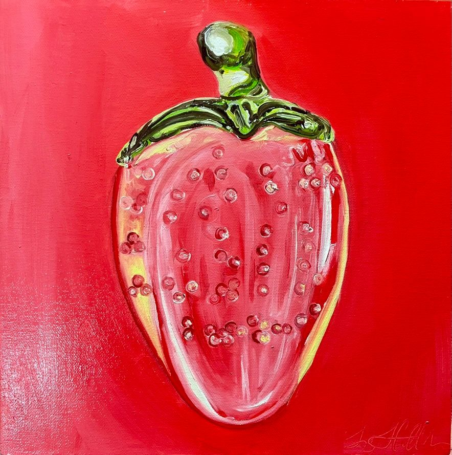 Red crystal strawberry_6x6"_Oil on Canvas Panel_2025