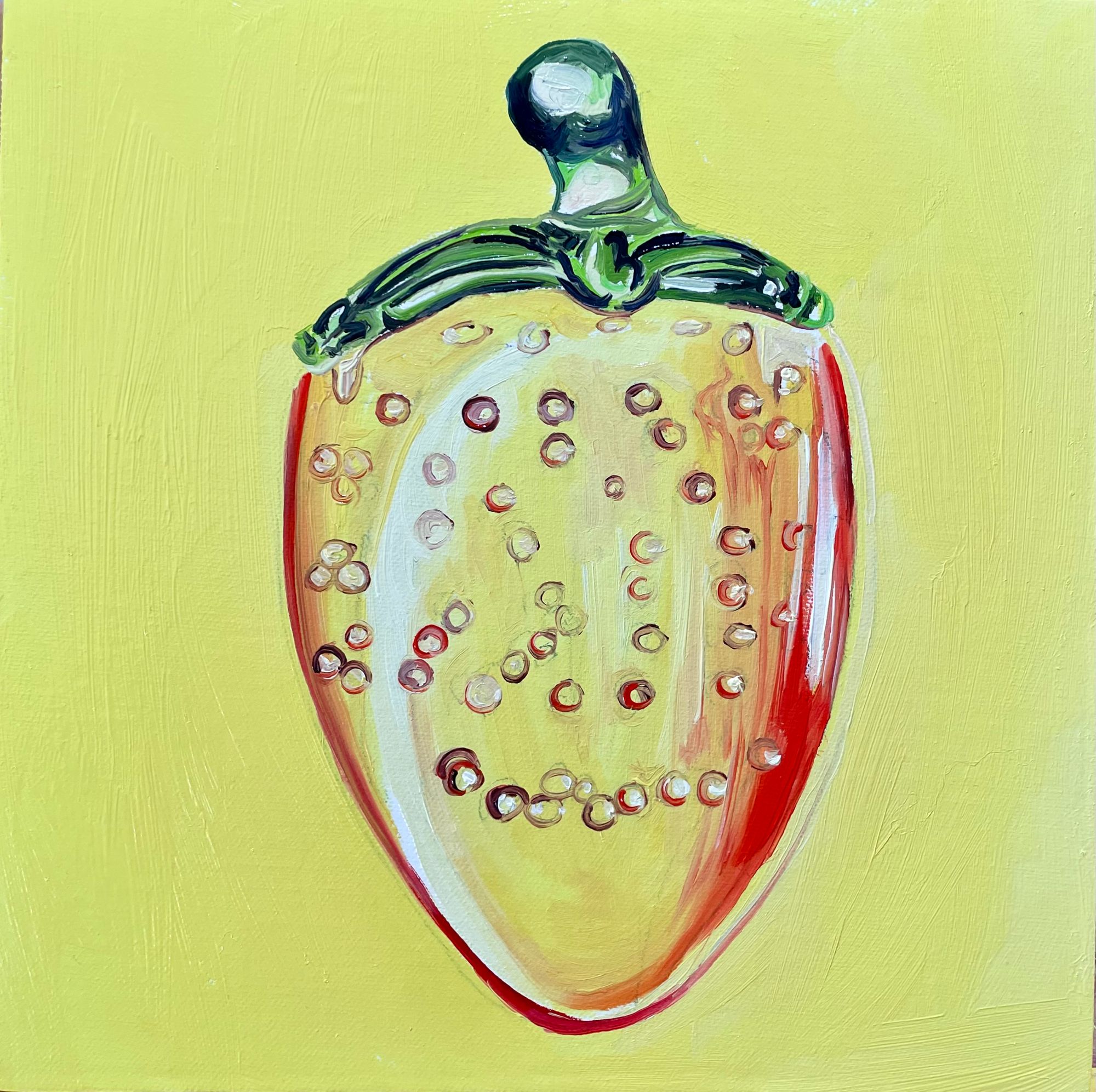 Soft yellow/green transition crystal strawberry_6x6"_Oil on Canvas Panel_2025