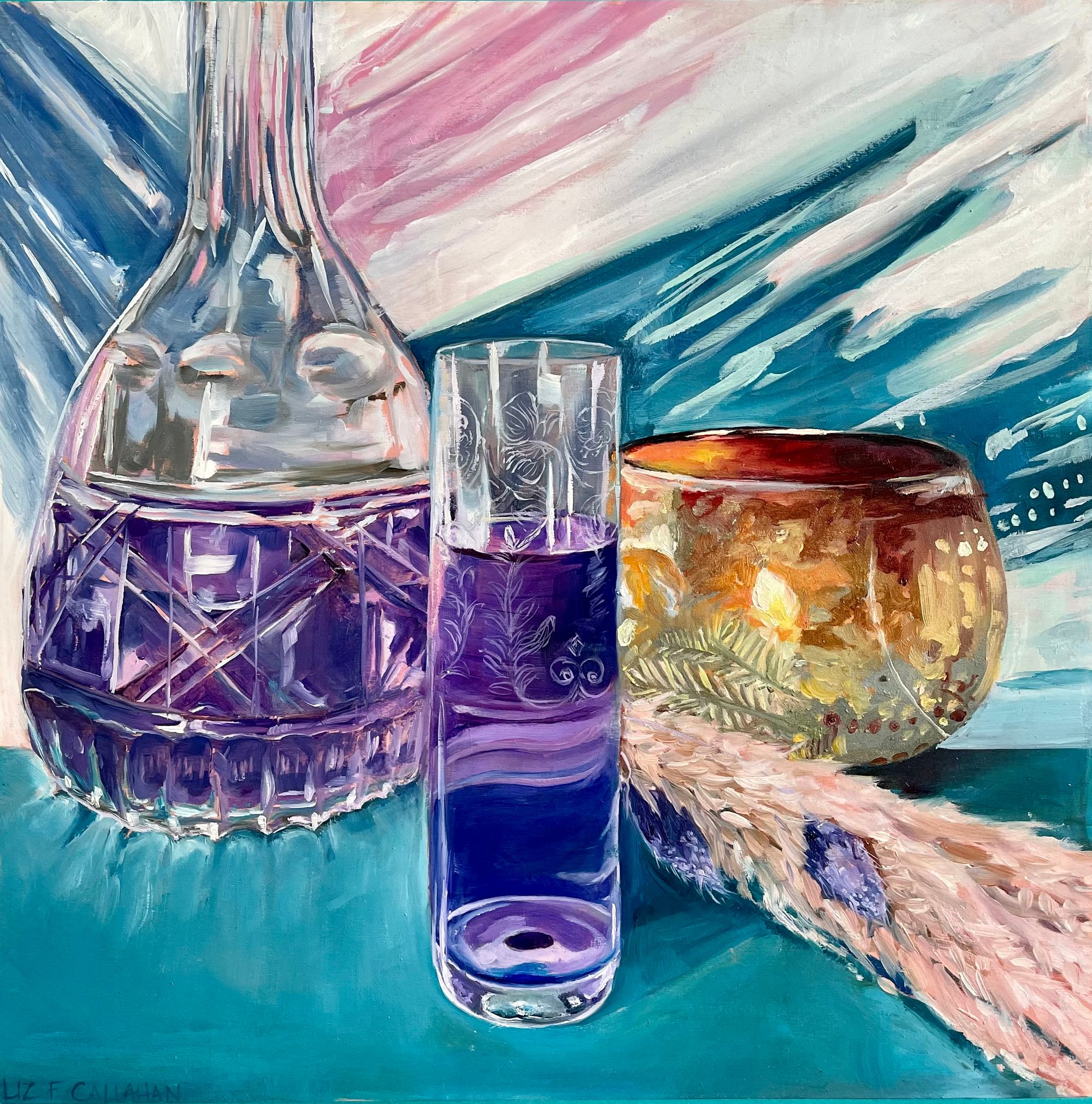 Contemporary realist painting Violet, Crystal Still Life