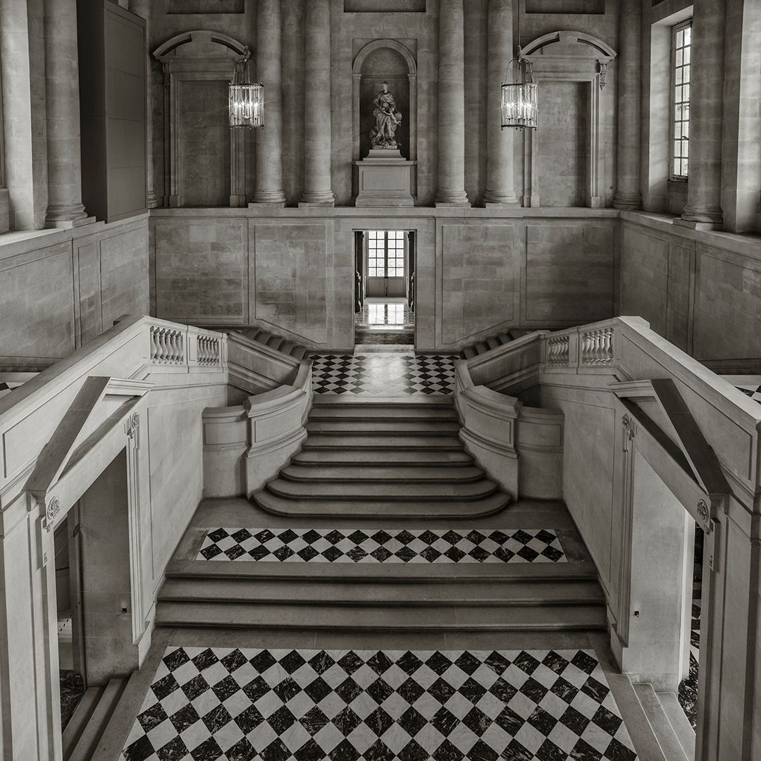 Versailles Escalier Gabriel Square Black White Art Print