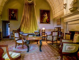 Inquire to acquire official limited edition fine art prints of the private Lady's Salon at Château de Serrant by William Curtis Rolf. William Curtis Rolf color photography Chateau de Serrant interior salon architecture France Noble Houses Portfolio
