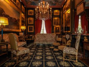 Color architectural photograph of the private smoking room interior at the François Mansart designed Château de Balleroy by William Curtis Rolf. Château de Balleroy Smoking Room Fine Art Print