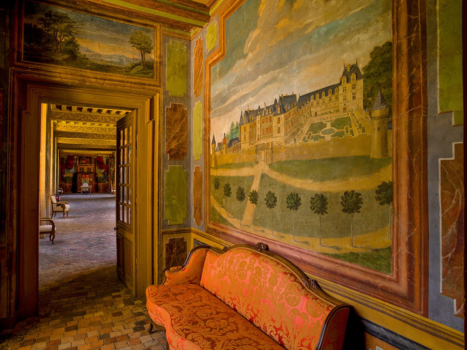 Gizeux, painting of chateau and park on the wall leading into th