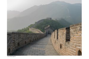 2013 color photograph of a vacant, remote section of the Great Wall of China snaking over rolling mountain ridges by William Curtis Rolf. Study 2. Great Wall of China Study 2 Color Landscape Print