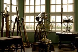 Color architectural close up photograph of antique 18th century astronomical tools inside the Kunstkamera in St. Petersburg by William Curtis Rolf, previously sold on 1stDibs. Peter the Great Cabinet Kunstkamera St Petersburg Astronomical Instruments 1stDibs Print