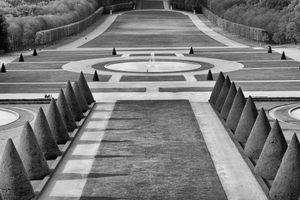 Inquire to acquire official limited edition black and white fine art prints of Le Parterre at Château de Sceaux by William Curtis Rolf, from the Formal Gardens collection. William Curtis Rolf black and white photography Chateau de Sceaux Le Parterre formal garden landscape France Formal Gardens Portfolio
