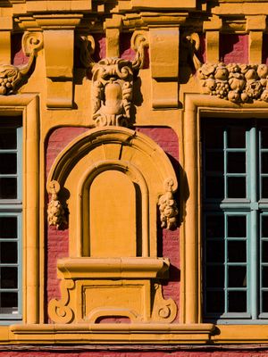 Color architectural close up photograph of elaborate building facade details in Lille by William Curtis Rolf. Lille France Architectural Facade Study 3 Color Print