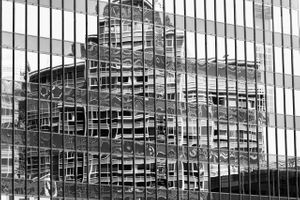 San Francisco Glass Window Reflection Black White Print