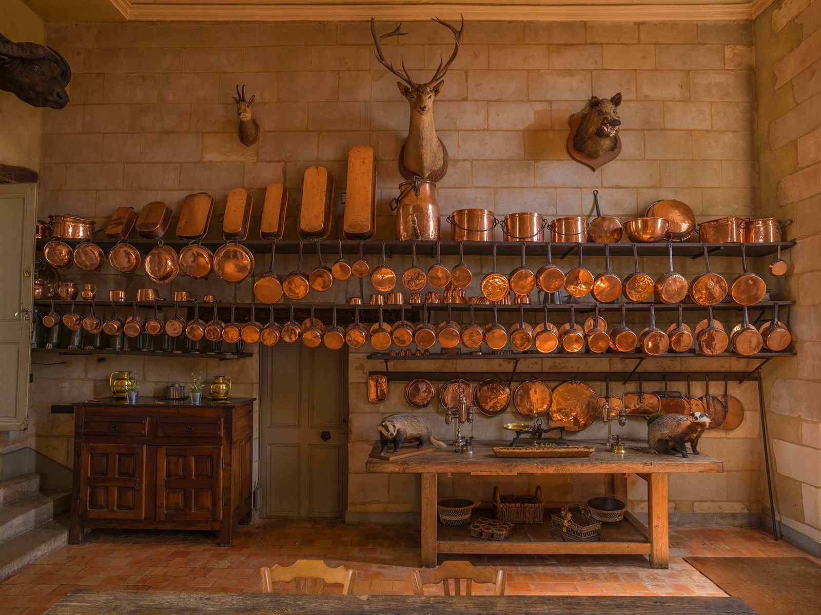 Château de Montgeoffroy, France-Kitchen with its vast  collection of Copper Cookware