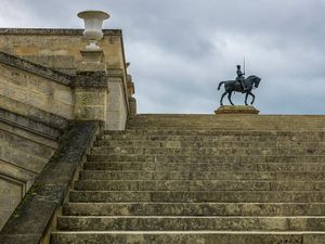 Inquire to acquire official limited edition color fine art prints of the courtyard equestrian statue at Château de Chantilly by William Curtis Rolf, from the Objects & Architectural Details collection. William Curtis Rolf color photography equestrian statue chateau de chantilly grand staircase architecture France Architectural Details Portfolio