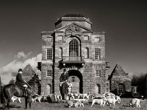Duke of Beaufort 2014 Fox Hunt Badminton England Palladian Style facade Fine Art Print in Sepia tone 