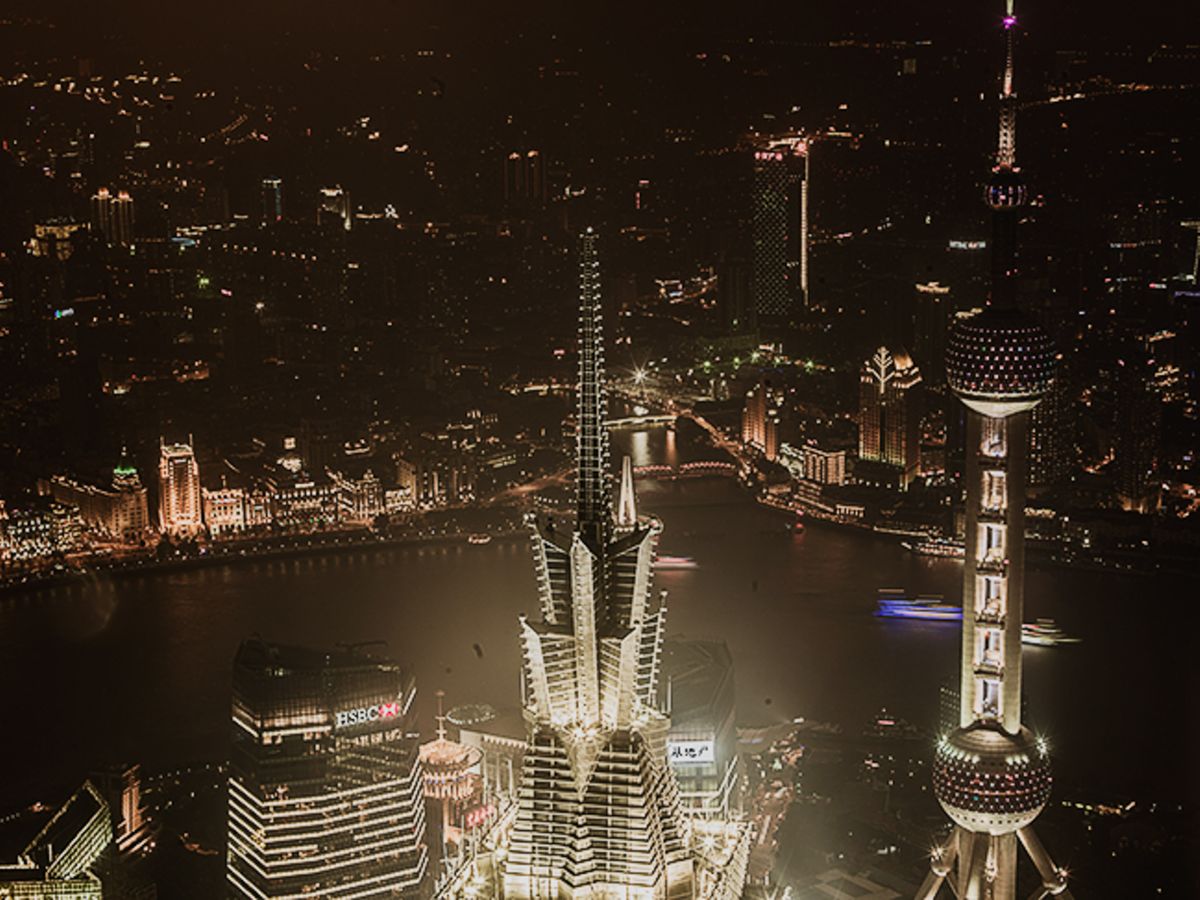NIGHT VIEW OVER PUDONG RIVER, SHANGHAI, CHINA, 2013
