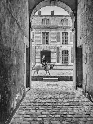 William Curtis Rolf black and white photography Royal Stables archway horse rider Chateau de Versailles France Equestrian Traditions Portfolio