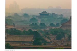 2013 color architectural photograph of the Forbidden City palace complex from a serene morning hilltop perspective in Beijing by William Curtis Rolf. Forbidden City Hilltop Study 1 Color Fine Art Print