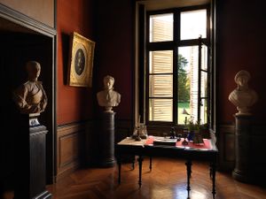 Color architectural photograph of a private 17th-century aristocratic office interior at Château de Courson, France, by William Curtis Rolf. hâteau de Courson Elegant French Office Fine Art Print
