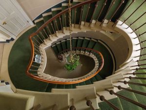 Architectural photograph of the Julian Bicknell oval spiral staircase downview at Henbury Hall, England, from William Curtis Rolf's April 2011 Palladian series. Henbury Hall Cheshire Oval Spiral Staircase Fine Art Print