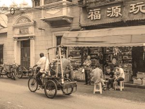 2017 black and white contemporary photograph of a graphic urban street scene in Beijing by William Curtis Rolf. Study 1. Beijing Street Scene Study 1 Black White Print