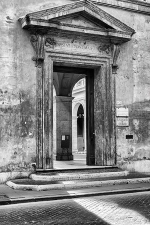 Black and white architectural photograph of Renaissance facade details at the State Archives of Rome by William Curtis Rolf. State Archives of Rome Facade Black and White Print