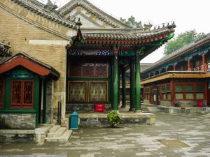 2013 color architectural photograph of the traditional wood courtyards at Prince Gong's Mansion in Beijing by William Curtis Rolf. Study 1. Prince Gongs Mansion Beijing Color Fine Art Print