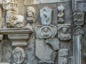 Color architectural close up photograph of ancient excavated stone carvings around Lake Como in Bellagio by William Curtis Rolf. Bellagio Lake Como Italy Ancient Stone Carvings Color Print
