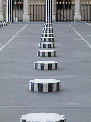 Color vertical architectural close up photograph of the black and white striped columns of Daniel Buren's Les Deux Plateaux at the Palais-Royal by William Curtis Rolf. Palais Royal Paris Colonnes de Buren Study 2 Color Print William Curtis Rolf