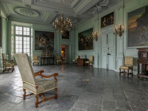 Color photograph of the François Mansart designed Salon Louis XIII with 17th-century royal portraits at Château de Balleroy by William Curtis Rolf. Château de Balleroy Salon Louis XIII Fine Art Print