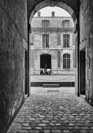Château de Versailles Stables White Horse and a rider in Archway Fine Art Print