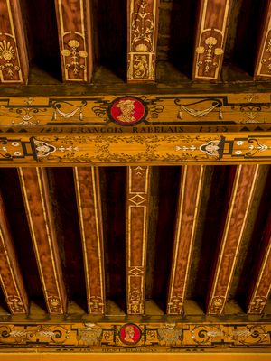 Color architectural close up photograph of historic exposed wooden ceiling beams inside a Parisian townhouse by William Curtis Rolf. Hotel Particulier Paris Ceiling Beams Color Print William Curtis Rolf