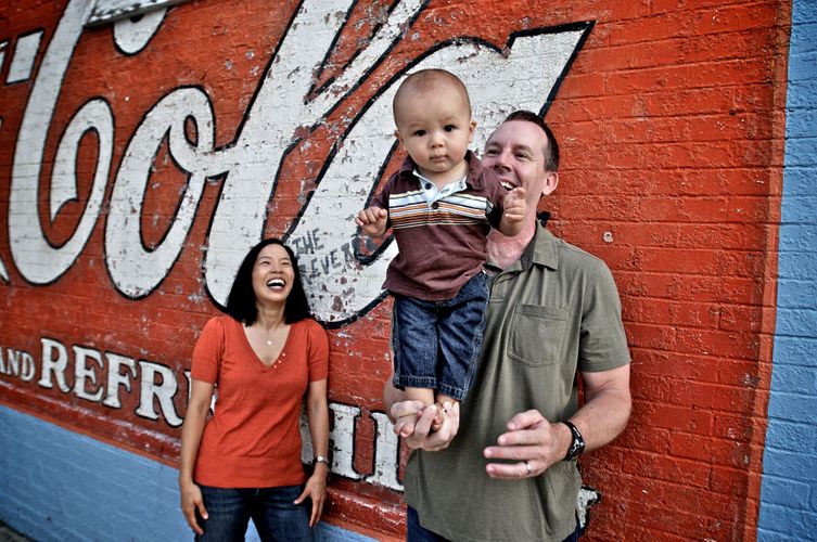 Mom and dad with son, Atlanta GA family portrait