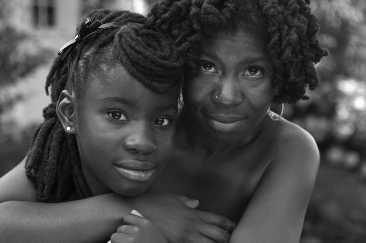 Mom and daughter photo, sweet embrace family portrait