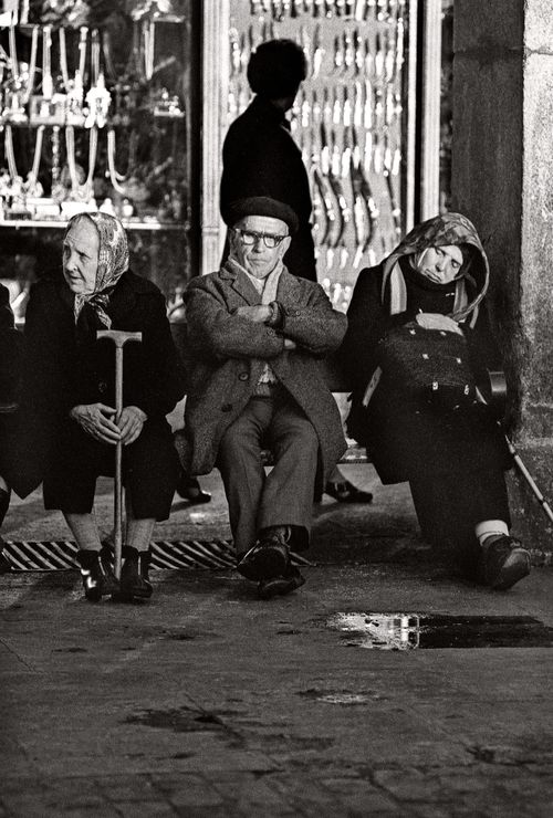People on a city bench Madrid, Spain 1974