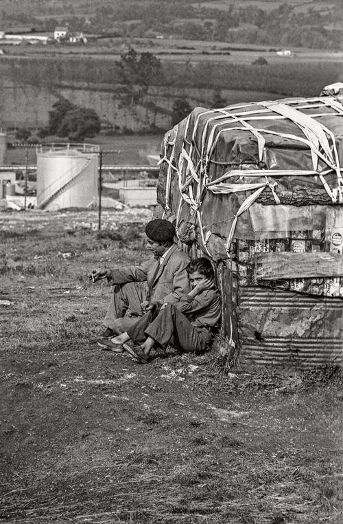Man and child at a Gypsy camp in Northern Spain 1974