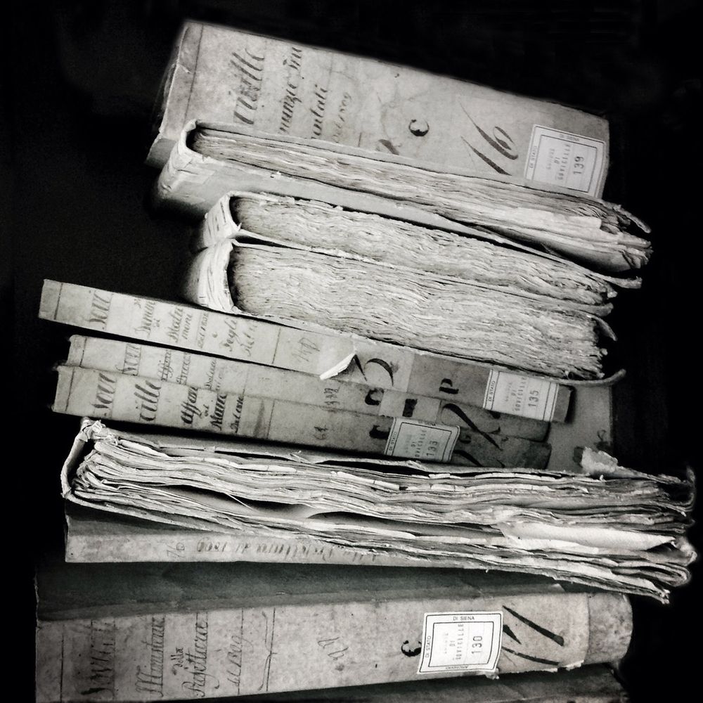 Record books - Centuries Old Books, Sienna, Italy.  Nancy LeVine, www.browneyesgallery.com Centuries Old Books, Sienna, Italy. Nancy LeVine, photograph