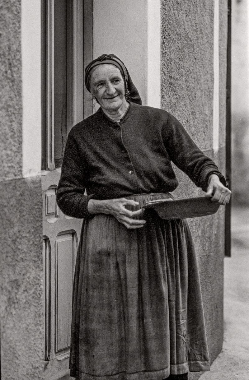 Woman with tray near Oviedo, Spain 1974