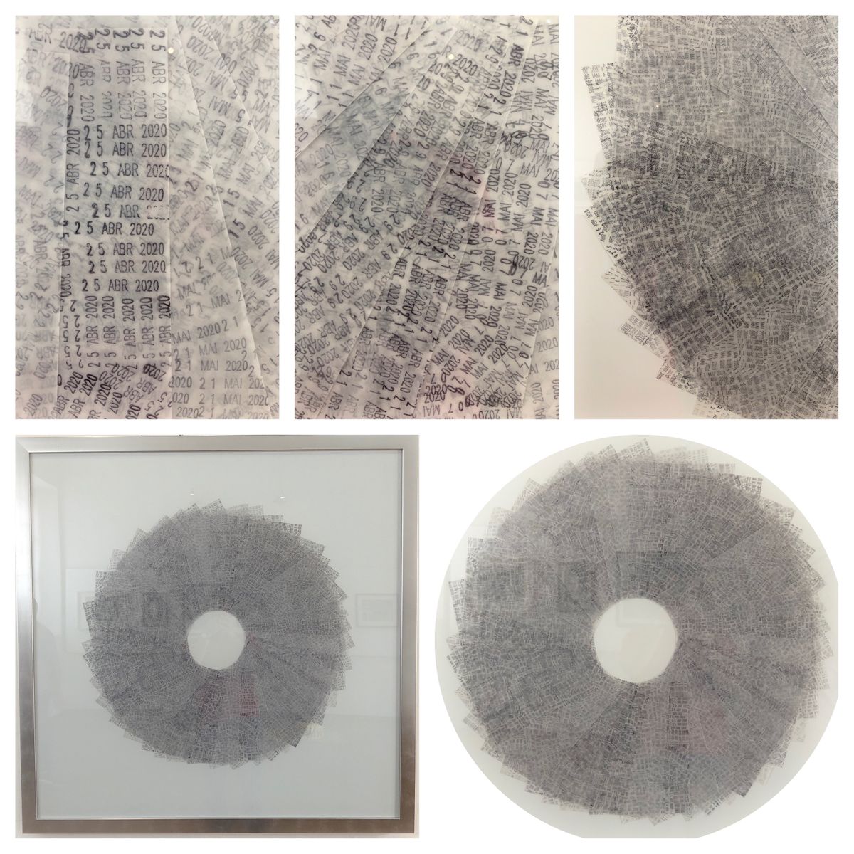 Detail Quarantine 2020, date stamp, inks on paper.