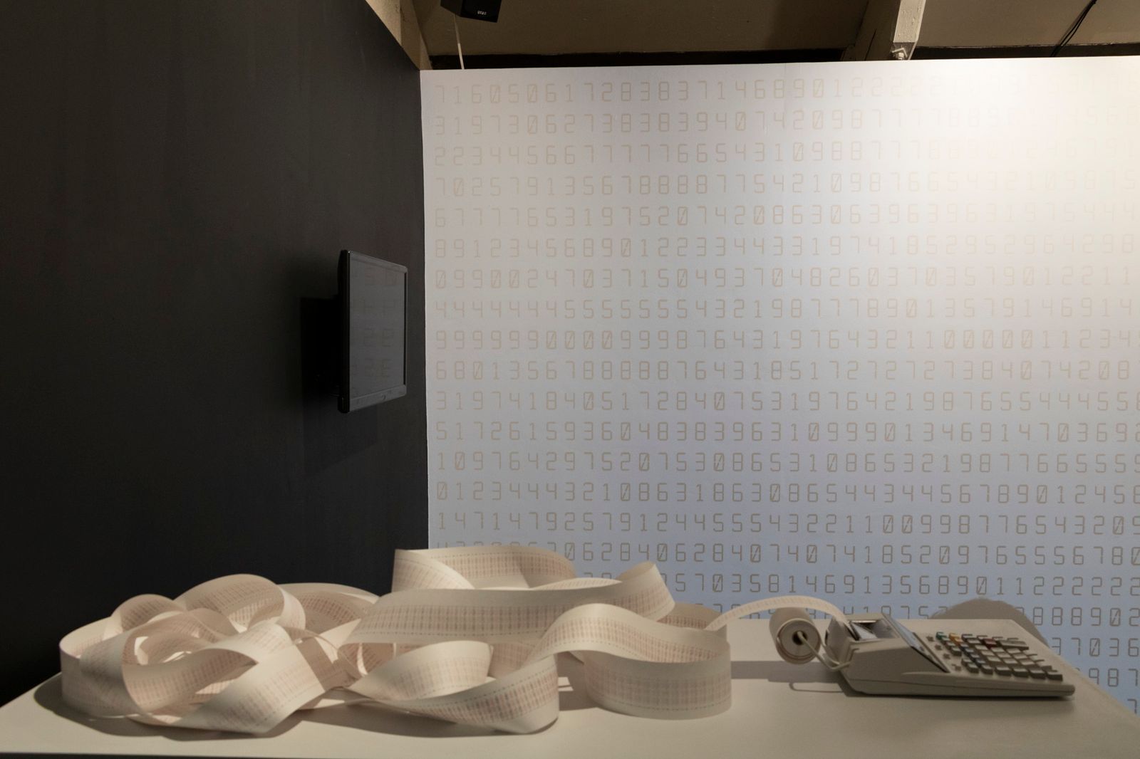 Covid Mathematical Anagram, tints on paper, calculator, 113x113x43 cm. 2021.