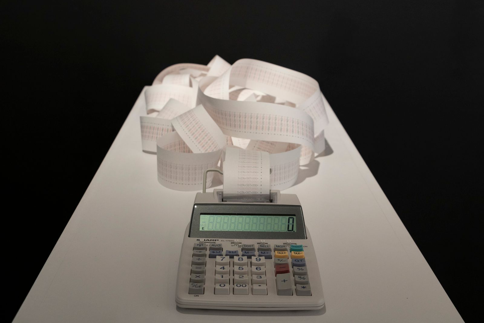 Covid Mathematical Anagram, tints on paper, calculator, 113x113x43 cm. 2021.